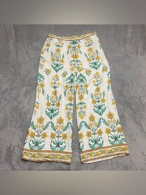 Draper James Women's Linen Wide Leg Pockets Floral Pants XL